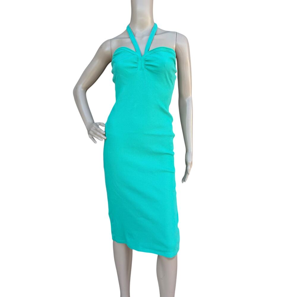 Nine West Turquoise Ribbed Knit Halter Bodycon Dress M